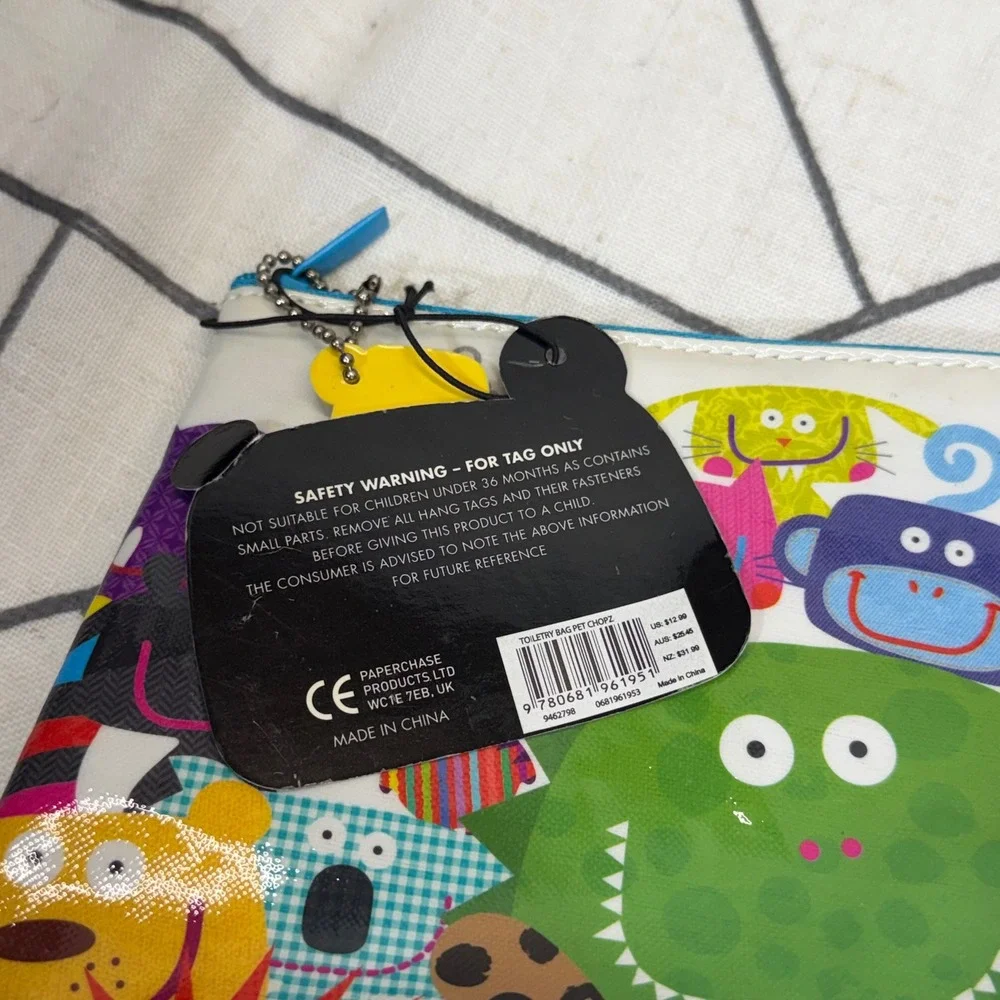 Paperchase Pet Chopz Toiletry Bag Large Multicolor Animal Monster Print NWT